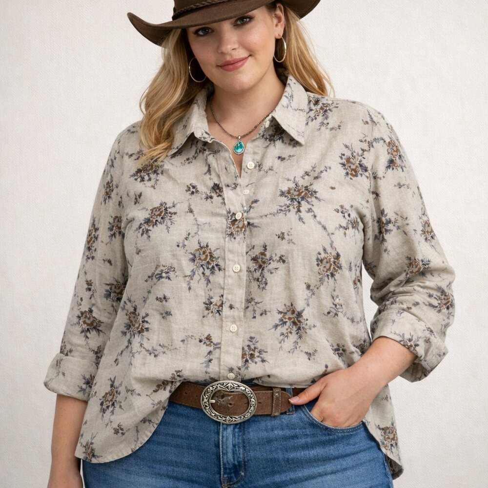 Blair Vintage Floral Button Front Shirt – Size 3XL – 100% Cotton